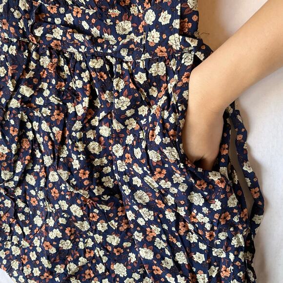 DR2 Women Mini Dress size XS ShortSleeve V-neck Pockets Floral Blue & Yellow - Picture 9 of 10